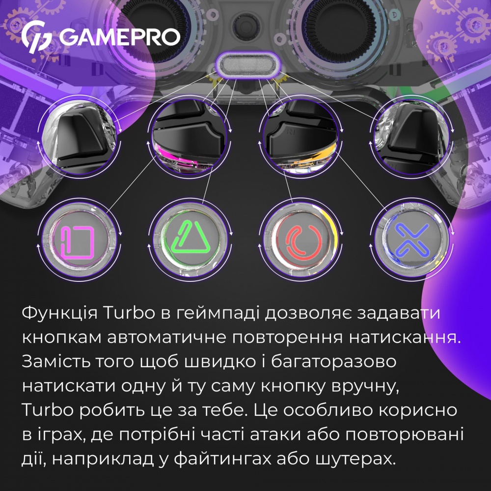 Геймпад беспроводной GamePro GPS13T BT 5.3/USB (PC/iOS/Android/PS3/PS4) RGB Transparent transparent
