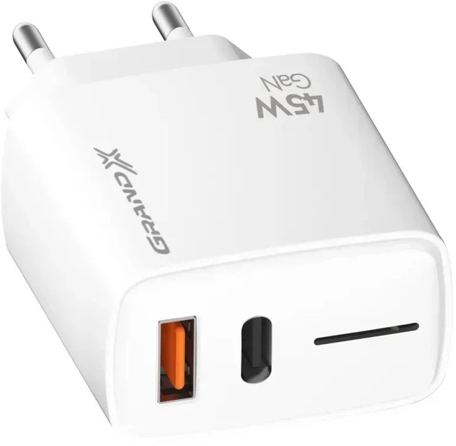 Зарядное устройство Grand-X GaN 45W CH-460W Type-C + USB-A White (CH-460W)