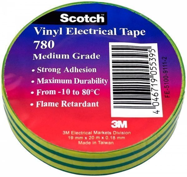 Изолента 3M 19 мм 20 м желто-зеленая ПВХ