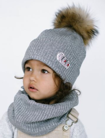 Комплект шапка + снуд для дівчаток Dembo House Майя р.46-50 сірий 