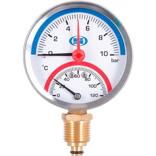 Манометр Gross вертикальний 1/4 з клапаном 1/2 (120°C) 10.0 Bar