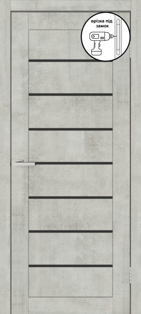 Дверне полотно ОМіС Lego 10 ВG (з фрезеруванням п/з 96/85) ПО чорне скло 800 мм цемент