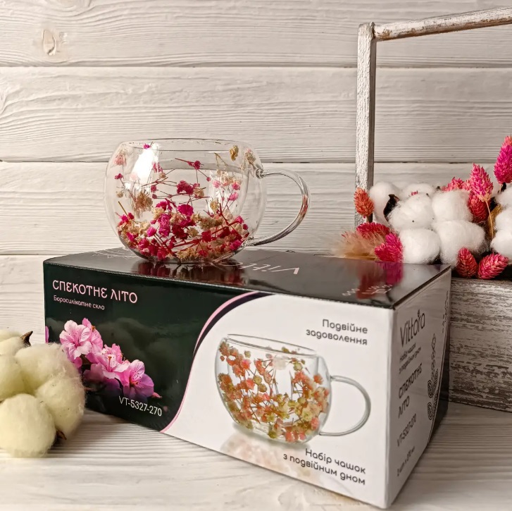 Набір чашок Vittora Спекотне літо 270 мл з подвійним дном 2 шт. VT-5327-270