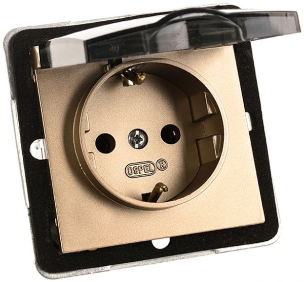 Розетка із заземленням Ospel Impresja 16 А 250 В без шторок з кришкою золотий