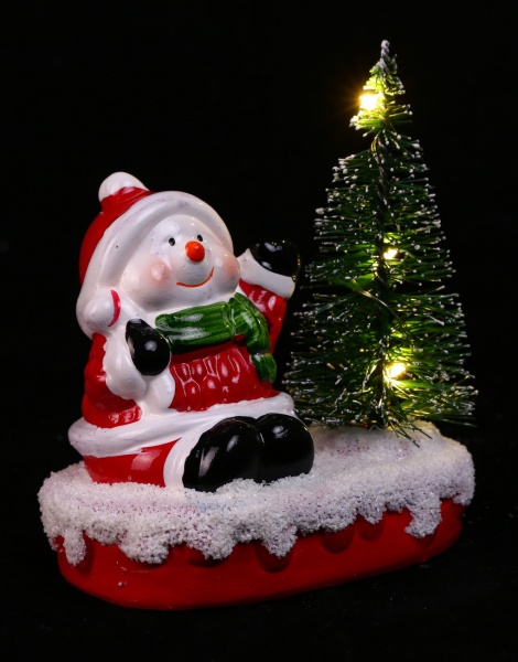 Сувенир новогодний снеговик с елкой BX-22184 светодиодная (LED) 11 см 