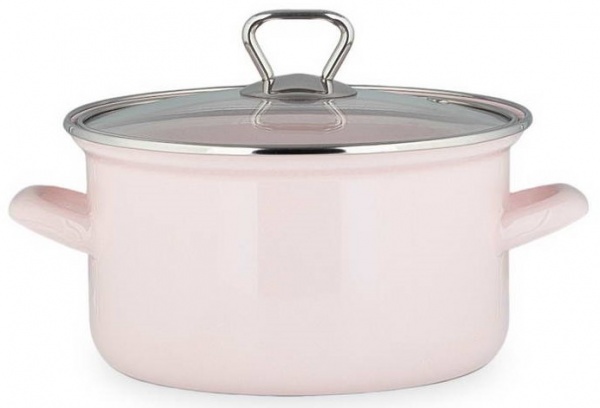 Кастрюля с крышкой эмалированная розовая 5,6 л CE24P Biol