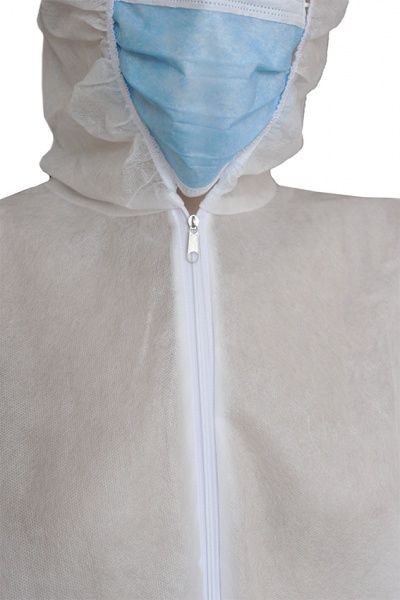 Комбинезон защитный из спанбонда на молнии 25 г/м2 р. XXL рост универсальный белый