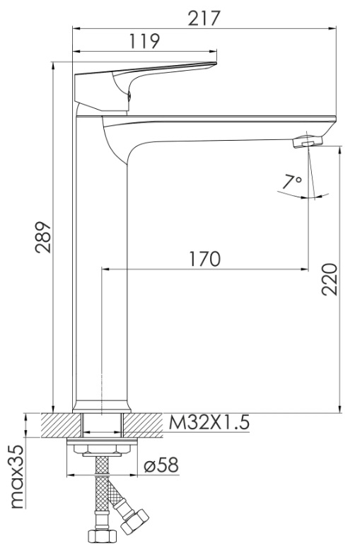 Смеситель для умывальника Imprese LORETA высокий, чорний матовий, 35 мм