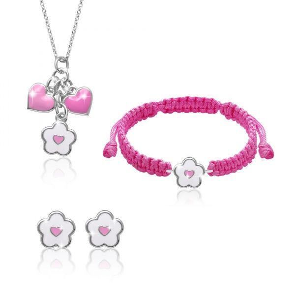 Серьги-пусеты UMa&UMi Цветочек с сердечком бело-розовый