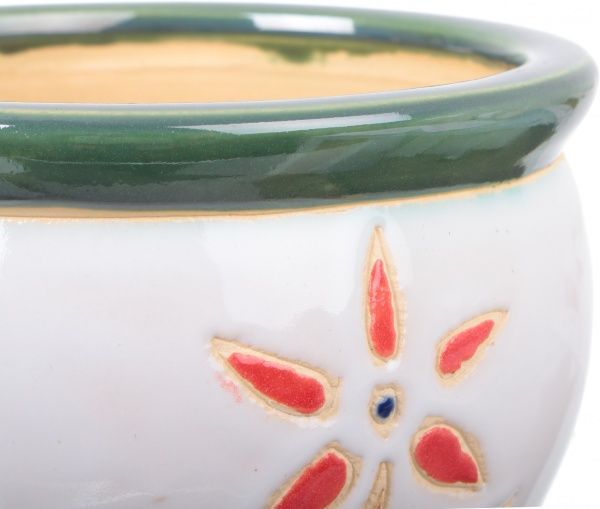 Горшок Viet Thanh Ceramic с блюдцем цветок 16х13 см VT.10633-3 круглый белый с красным 