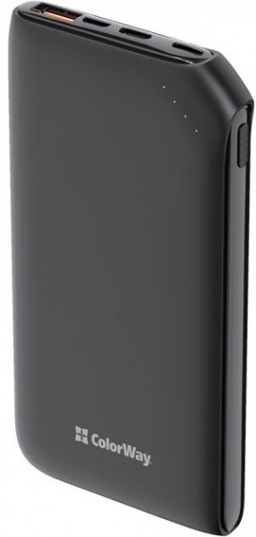 Внешний аккумулятор (Powerbank) ColorWay Soft touch Ligthning + USB QC3.0 + USB-C PD 18W 10000 mAh black (CW-PB100LPE3BK-PD) 