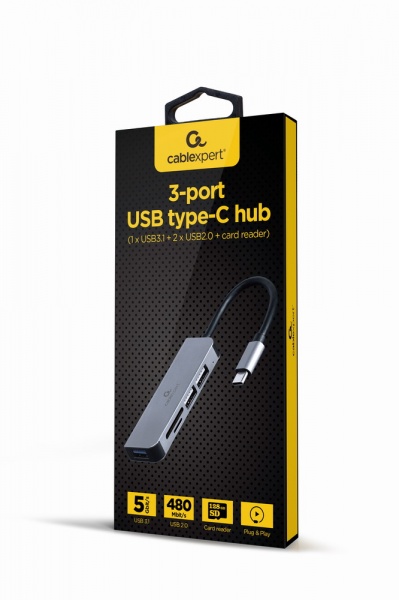 Концентратор Cablexpert UHB-CM-U3P1U2P3-01, USB-С на 1 х USB 3.1 Gen1 (5 Gbps), 3 х USB 2.0
