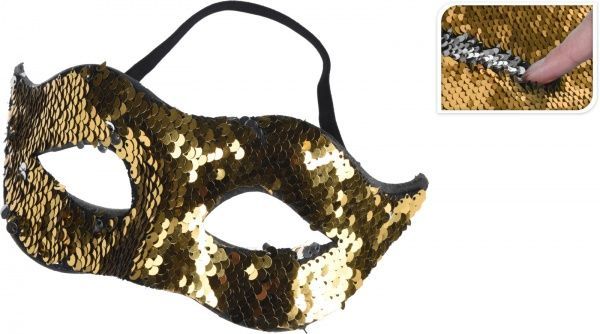 Маска карнавальна з паєтками 185х100х85 мм срібно-золота