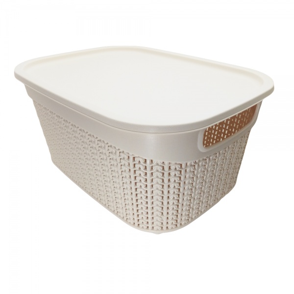 Кошик Ucsan Plastik KNIT прямокутна з кришкою 9 л кремовий 