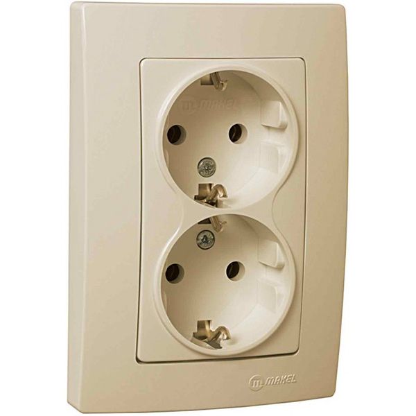Розетка двойная с заземлением Makel Lillium Natural слоновая кость 55257