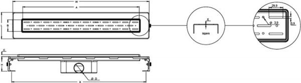Душовий канал MAXIFLOW з горизонтальним фланцем Standart 60 см решітка Квадрат