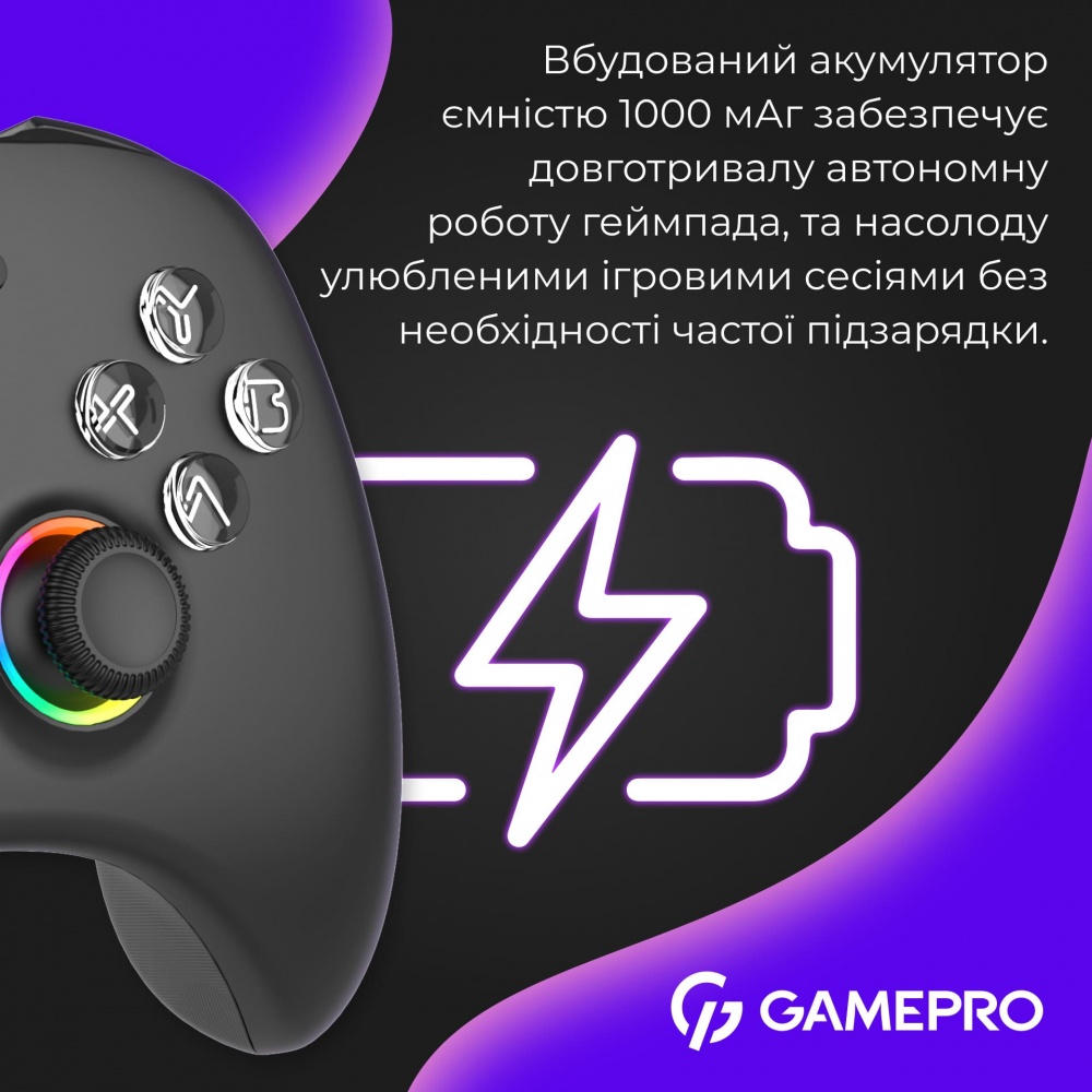 Геймпад бездротовий GamePro GPX13B 2.4G/BT 5.1/USB (Switch/PC/iOS/Android) RGB Black black