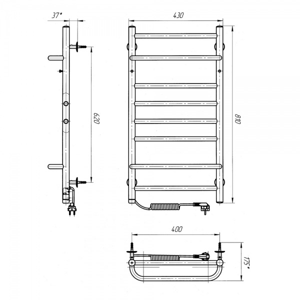 Полотенцесушитель электрический Evro-Termo Аура П8 400 х 800 Электро Л.П. S3 