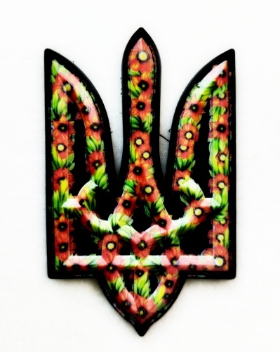 Шеврон-патч АРТ ІДЕЯ Тризуб Маки красно-зеленый 5,3х8,7 см