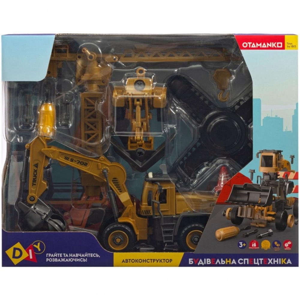 Автоконструктор OTAMANKO Трактор с грейдером/погрузчик с грейфером для металла 2 в 1 1:24 532.02.05