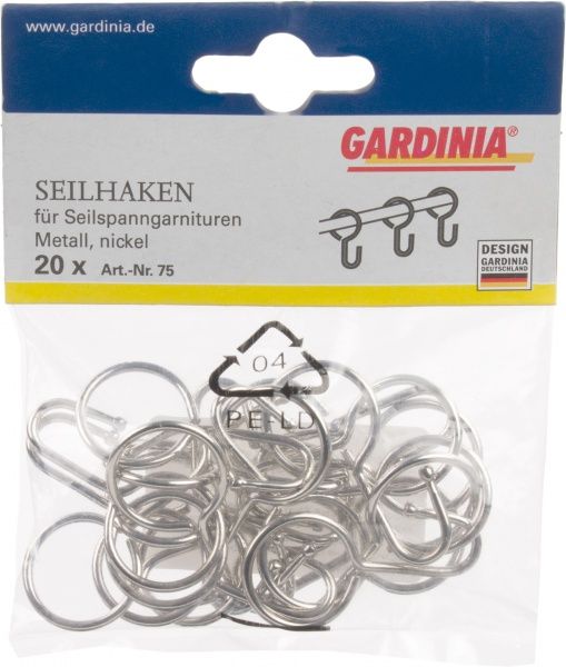 Гачки Gardinia для струнних карнизів набірний d20 мм нікель 20 шт. 