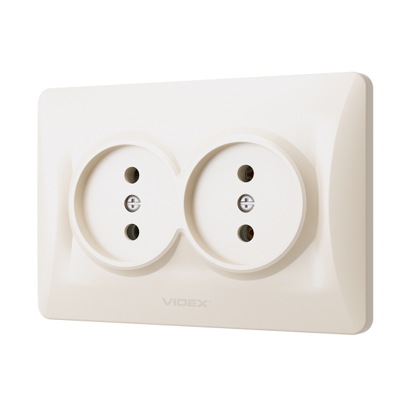 Розетка подвійна без заземлення Videx Binera IP20 кремовий VF-BNSK2-CR