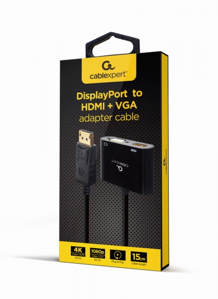 Адаптер Cablexpert DisplayPort на HDMI/VGA 0,15 м black (A-DPM-HDMIFVGAF-01) 