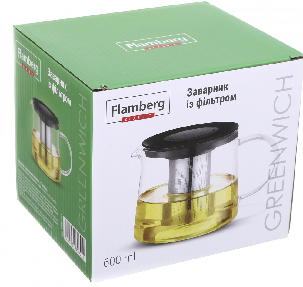 Чайник заварочный Flamberg Greenwich 600 мл черный с прозрачным