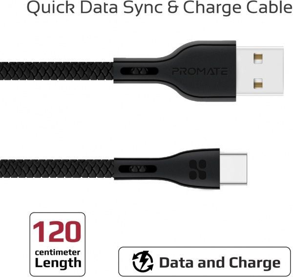 Кабель Promate USB Type-C – USB 1,2 м чорний (powerbeam-c.black) 