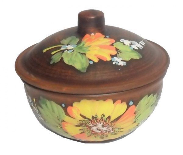 Горщик для запікання глиняний Соняшник d15 см Український гончарний посуд