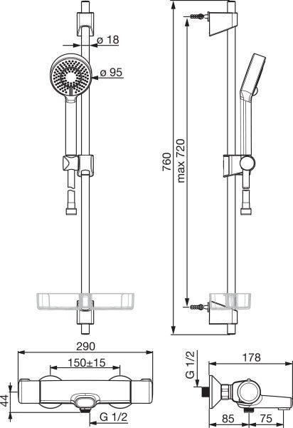Термостат Oras для ванной Nova New с душевым гарнитуром Apollo ECO 9414U