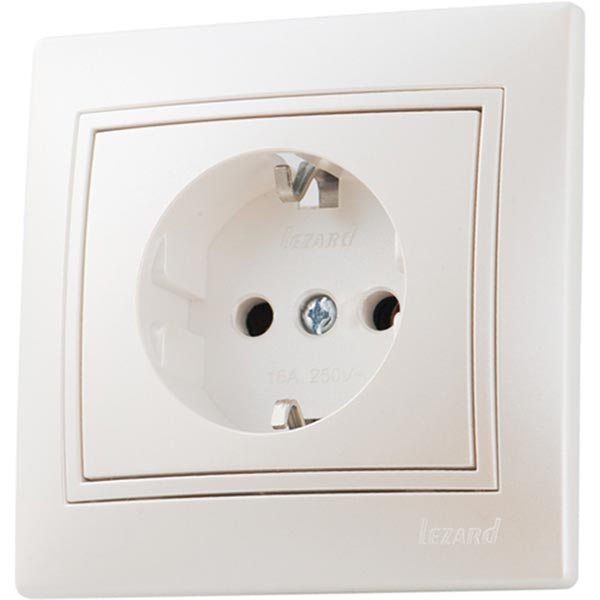 Розетка із заземленням Lezard Rain без шторок перлинно-білий 703-3088-122В