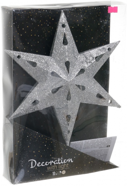 Верхушка для елки звезда с подсветкой глянцевая серебряный 