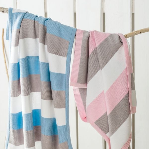 Плед IDEIA вязаный Малыш + шапочка 70х90 см голубой 8000029909 