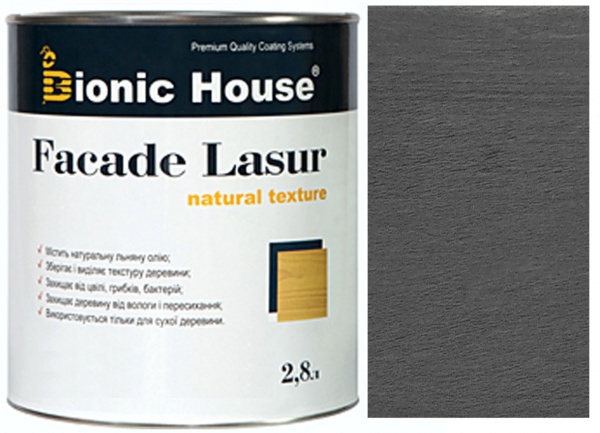 Лазур-антисептик Bionic House Facade Lasur Масляна для дерев’яних фасадів Артгрей напівмат 2,8 л 2,5 кг