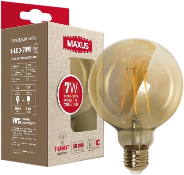 Лампа світлодіодна Maxus Filament Amber 7 Вт G95 прозора E27 220 В 2200 К 1-LED-7095 