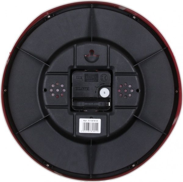 Часы настенные стекло, пластик, красный, циферблат белый, 25,5x4,3 см EG6910B-YP233