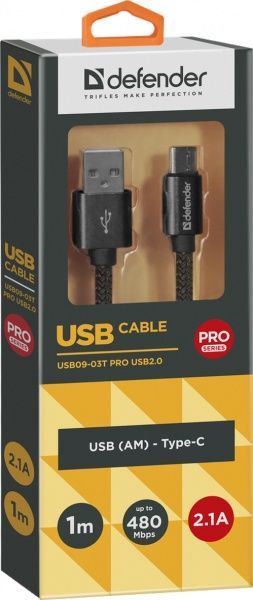 Кабель Defender USB Type-C 1 м чорний (87814) 