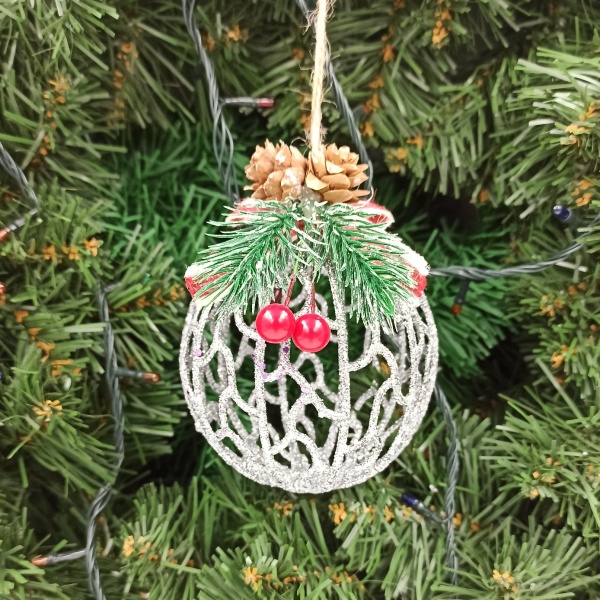 Шар ажурный HF20Y2-07S с декором d 90 мм серебряный