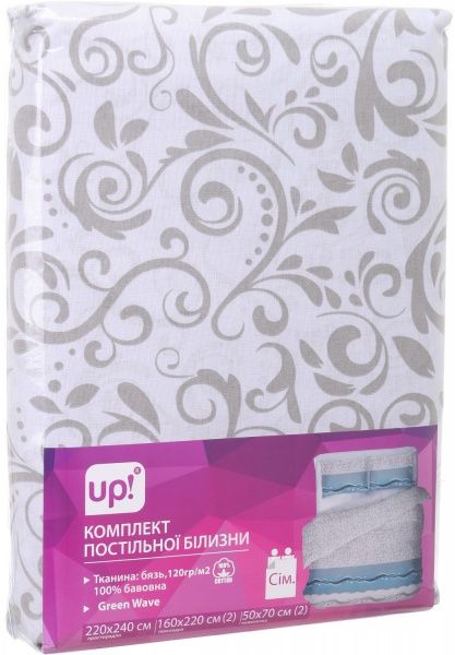 Комплект постельного белья Green Wave семейный бело-голубой UP! (Underprice) 