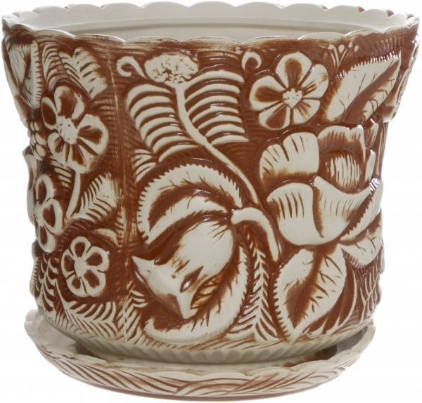 Горшок керамический Букет круглый 10л бежевый/с рисунком 