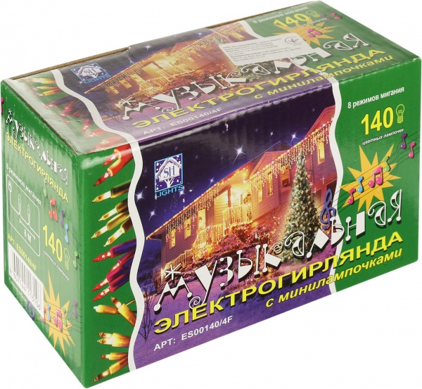 Электрогирлянда линейная разноцветная ES00140/4F 140 ламп 8 м 