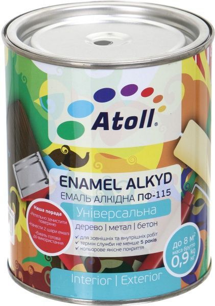 Емаль Atoll алкідна ПФ-115 чорний глянець 0,8кг