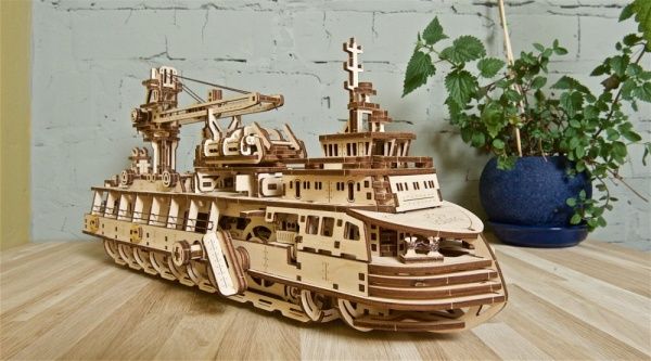 Деревянный 3D-конструктор UGEARS Научно-исследовательское судно