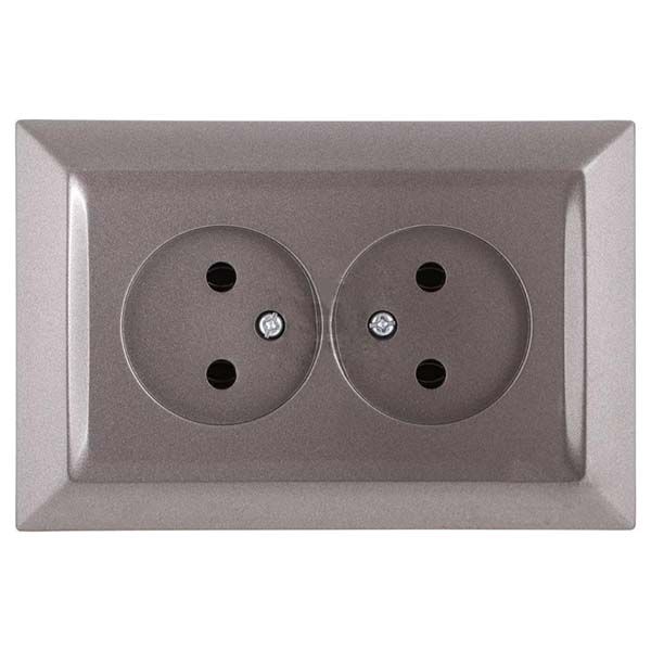 Розетка подвійна без заземлення UP! (Underprice) Vesta сірий металік