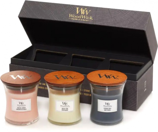 Набор свечей Woodwick мини Coastal Sunset Evening Onyx Solar Ylang 3х85 г 