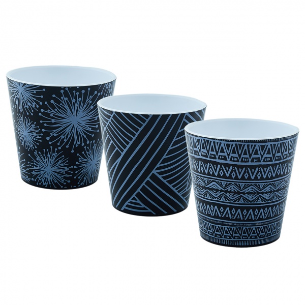 Горщик Алеана Деко зі вставкою з декором Етно 13,0х12,5 см круглий 1,1 л біло-чорний (114040) 