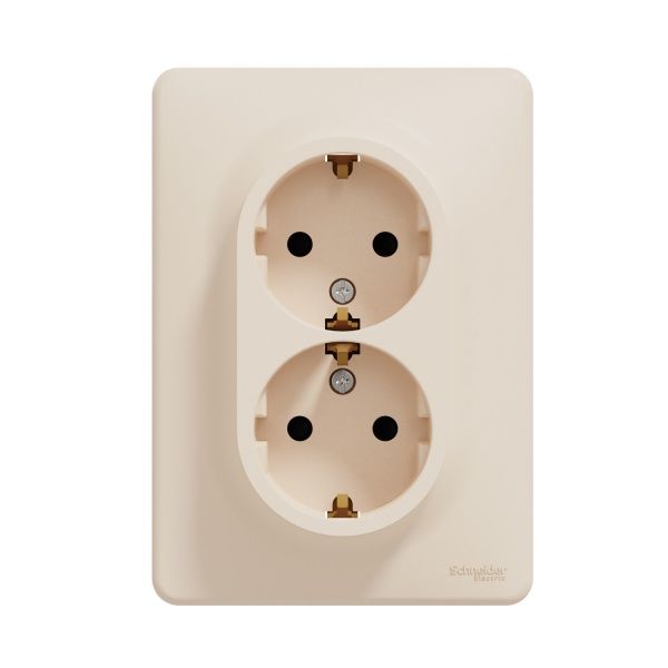 Розетка силовая двойная с заземлением Schneider Electric Sedna Design со шторками без крышки бежевый SDD312221