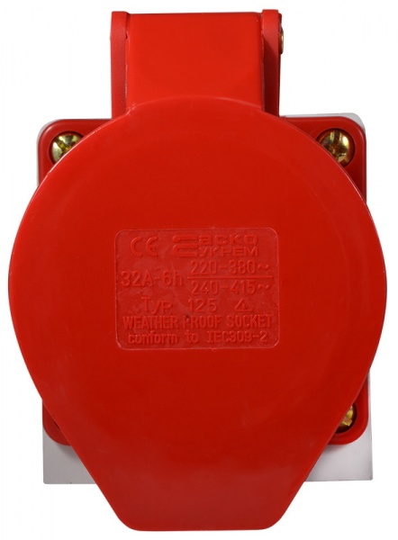 Розетка силовая стационарная с заземлением АСКОУКРЕМ ГC 32А/5 3Р+N+РЕ (125) красно-белый