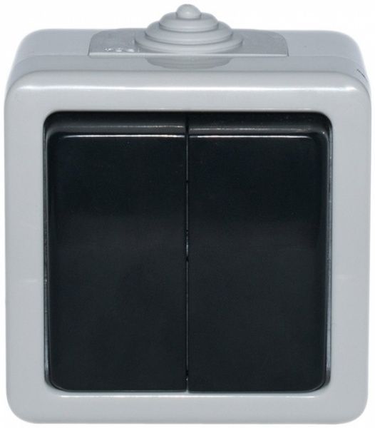 Перемикач прохідний двоклавішний Sven IP54 без підсвітки 10 А 250В IP54 сірий SE-72018